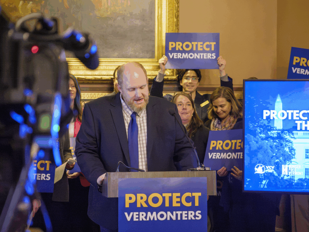 VNRC's Dan Fingas speaking at the Protect Vermonters press conference